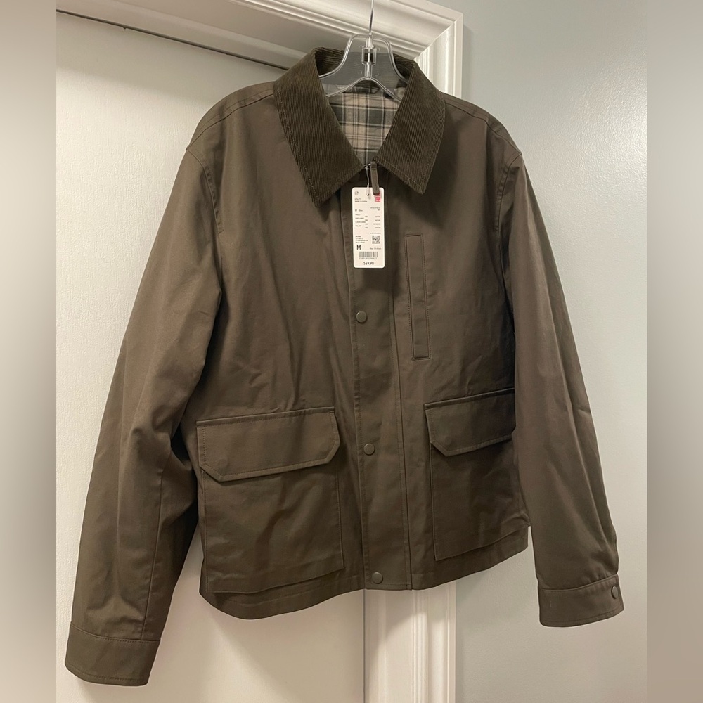 NWT Uniqlo - Mens Utility Jacket Olive Green Chest 38-42 - collar to hem 25"
